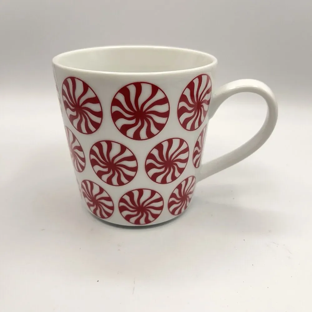 Crate & Barrel Peppermint Candy Porcelain Coffee Mug Tea Cup 16oz Holiday
